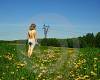 girl and dandelion field